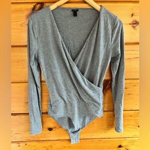 I. Crew V Neck Heather Gray Bodysuit Womens S